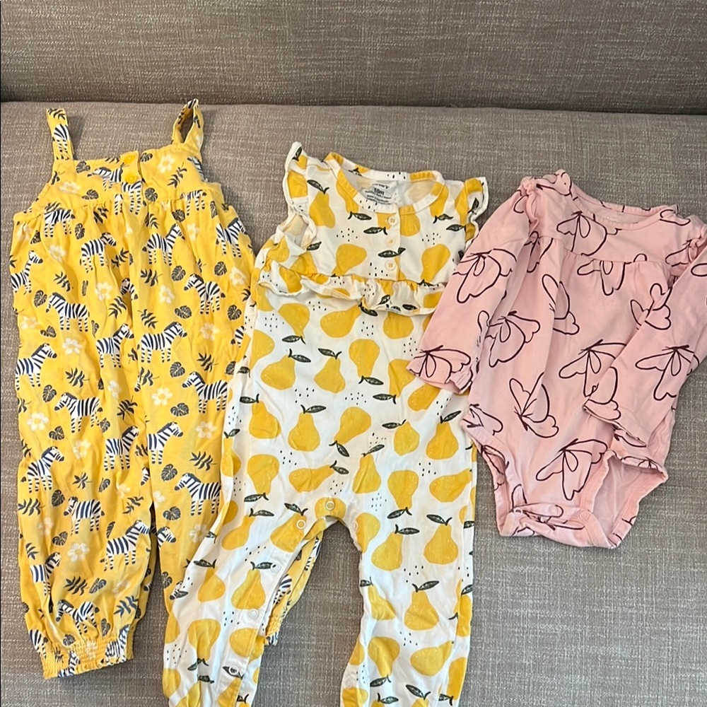 18 M Romper, Bodysuit, and Onesies BUNDLE-Yellow, Pink, and White.